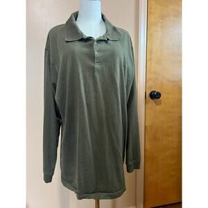Axist Olive Green Long Sleeve Polo Shirt 100% Cotton Men's XL Casual
